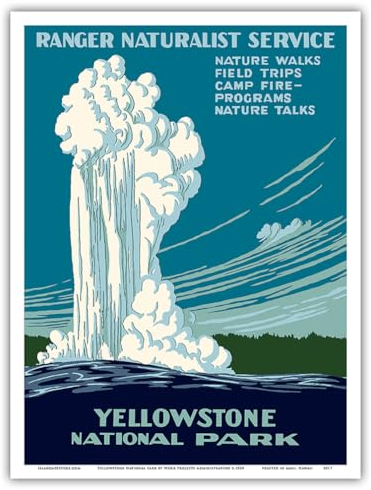 Pacifica Island Art - Yellowstone Nationalpark - Old Faithful Geysir - Förster Naturschutzdienst - Retro Reise Plakat von Work Projects Administration (WPA) c.1938 - Kunstdruck 23 x 31 cm