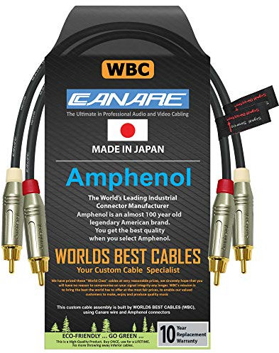 30 cm RCA Cable Pair - Made with Canare L-4E6S, Star Quad, Audio Interconnect Cable and Amphenol ACPR Die-Cast, Gold Plated RCA Connectors – Directional design for best performance