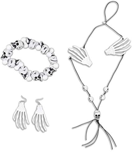 Skelett Schmuck Set Kette,Ohrringe -und Armband Set im Knochen-Design Halloween Karneval Skelett Zubehör (Knochen-Schmuck-Set)