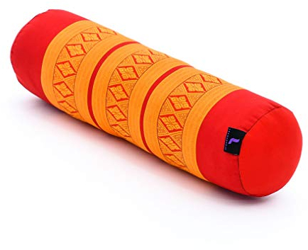 Leewadee Pilates Rolle Nackenstütze kleines Yoga Bolster Yogakissen ökologisches Naturprodukt, Kapok, 50 x 15 x 15 cm, Orange Rot