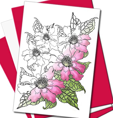 Art Eclect Grußkarten zum Ausmalen, für Geburtstage, Jahrestage und Jeden Anlass | 20 Einzigartige Designs zum Ausmalen und Versenden | inkl. Briefumschlägen | Blumen Set B20/WeißRosa