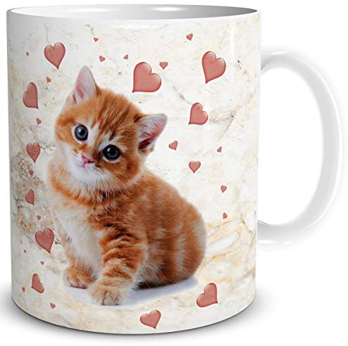 TRIOSK Tasse Katze lustig mit Katzenmotiv Katzen Herzen Geschenk für Katzenliebhaberin Frauen Freundin Mama Oma Kollegin, Keramik 300ml