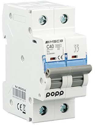 POPP® Interruptor Automático Magnetotérmico industrial CURVA C 1P 2P 3P + 6A 10A 16A 20A 25A 32A 40A 50A 63A … (2P, 40A)