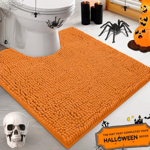LuxUrux Orange Decor Badematte, extra weich, Plüsch, 2,5 cm, Chenille-Mikrofaser-Material, super saugfähig, zotteliger Badteppich, maschinenwaschbar und trocknergeeignet (50,8 x 50,8 cm, Orange)