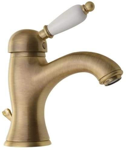 KIRKÉ WHITE WASCHTISCH-EINHEBELMISCHER MIT ABLAUFGARNITUR, WEISSER HEBEL, BRONZ