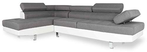 INTENSE DECO Canapé d'angle Gauche avec têtières relevables Charly Gris et Blanc