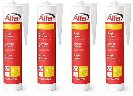 871 ALFA - Mastic Acrylique «Express» blanc, lot de 4, 310 ml, à durcissement particulièrement rapide - peut être peint au bout de 10 minutes