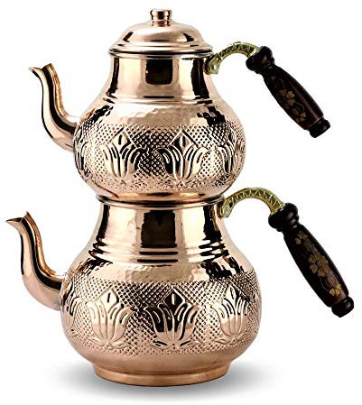 VayaPera Kupfer Teekanne Handmade 100% Kupfer Teekanne Authentisch Muster Teekanne Set Große Größe 1000ml - 2000ml (ca. 8-9 Personen)