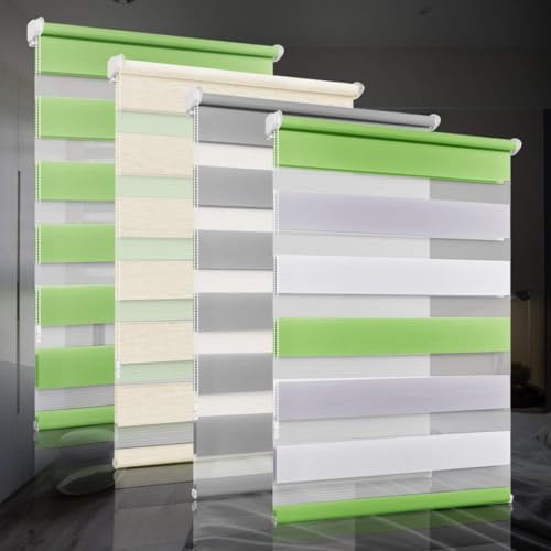 bobodeco Doppelrollo klemmfix ohne Bohren Duo Rollos für Fenster mit Klemmträger, Weiß Grau Grün B85 x H120cm (Stoffbreite 85cm), Fensterrollo lichtdurchlässig & verdunkelnd Wandmontage Sichtschutz