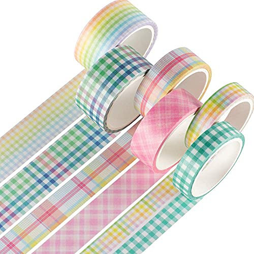 YUBX 6 Rollen Regenbogen Plaid Washi Tape Set Masking Tape VSCO Dekoratives Klebeband Bunt für DIY Handwerk Bullet Journals Planer Scrapbooking Verpackung (Rainbow Plaid)