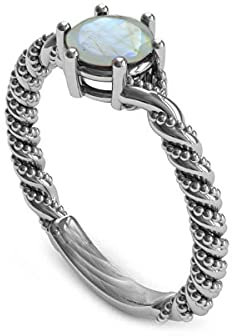 CaratYogi 925 Sterlingsilber-Antike-Ring natürlicher Regenbogen-Mondstein-Verlobungsring Frauen in Größe: 59