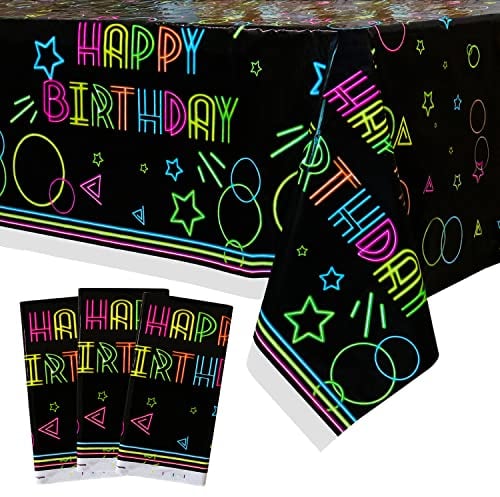 3er-Pack Glow Party Tischdecke - Einweg-Geburtstagstischdecke aus Neon-Kunststoff, Schwarzlicht-Rechteck-Tischdecke mit durchgehendem Druck 130x220cm für Glow in The Dark Party-Dekorationen