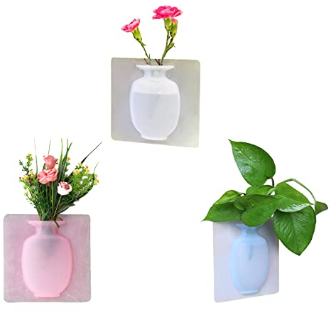 JKIOHO Magische Vase zur Dekoration, magische Silikonvase, hängende Blumenvasen, Silikon, flexible Wandhalterung, Vasenaufkleber für Zuhause und Büro, 3 Stück