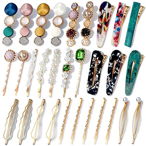 30 Stück Cridoz Acrylharz-Haarspangen und Perlen-Haarspangen für Frauen, Pony-Haar-Accessoires