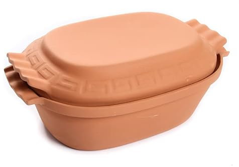 Keramiktopf Steingut Ton Topf Rund Brätertopf Dampf Garer Thermo Tontopf Terrakotta Keramik (6L)