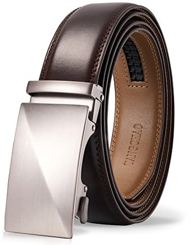 TANGCHAO Gürtel Herren,Ledergürtel Ratsche Automatikschließe für Herren Business Anzug Jeans, 35mm Gürtel,Größe Einstellbar, Braun 25, Länge 145cm (43-49 taille verstellbar)
