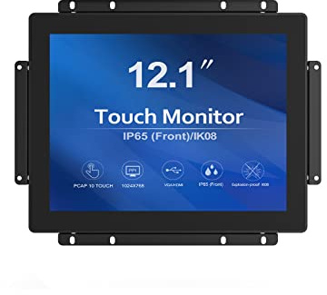 GreenTouch 12.1 inch 10 Points Touch Front IK08/IP65 Open Frame Touch Monitor Desktop or Wall Mountable Multi Point Touch 1024x768