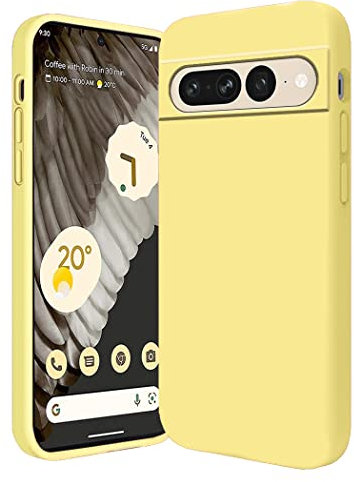 Compatible con Funda Google Pixel 7 Pro Silicona Líquida Verde Oscuro, Soft Smooth Touch Carcasa Google Pixel 7 Pro Silicona Antigolpes Case Thin (Amarillo)