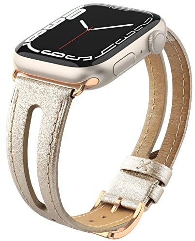 Tuocal Bracelet en cuir compatible avec Apple Watch - 42 mm (Series 10) 41 mm, 40 mm, 38 mm - Bracelet de rechange fin en cuir véritable souple pour iWatch Series 10 9 8 7 6 5 4 3 2 1 SE Sport Edition