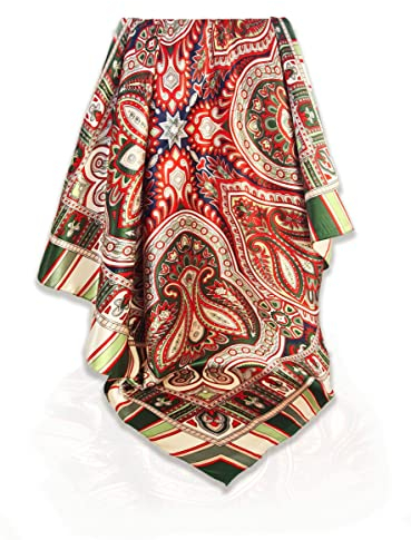 New Seidenschal Damen 90x90cm Grün mit Paisley Muster Elegante Seidentuch Haare Seidentuch Damen Halstuch Damen Elegant Satintuch Bandana Tuch Kopftüch Damen Ansatz Scarf…