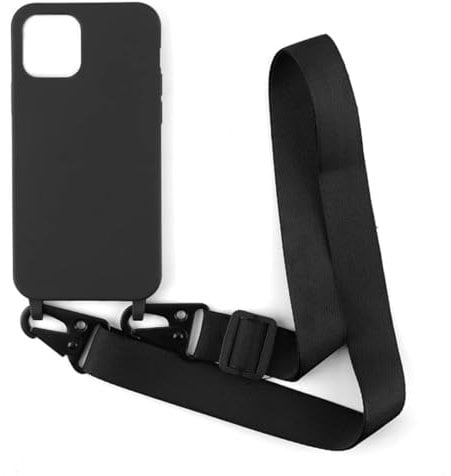 PuYu Zhe Case Compatible with iPhone 14 Crossbody Case Silicone Soft Matte,Cover TPU Shell Adjustable Neck Cord Strap Stylish Shockproof Case,Lanyard Case-Black