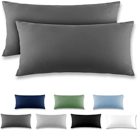 REDKEY Kissenbezug 40x80 cm - 2er Set Kopfkissenbezug - Mikrofaser Kissenhülle für Kissen, Kopfkissenbezüge mit Laschenvershluss, 40 x 80 Pillow Case - Anthrazit