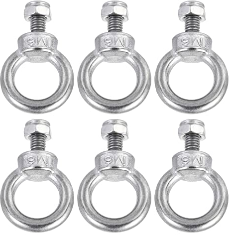 M METERXITY 6 Ensemble Machines Épaule Levage Œil Boulon - Lustre Clôture Inox Acier Levage Anneau Boulon avec Serrure Écrous Appliquer au Fil Corde (M6, Argent)