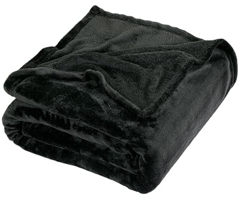 ROYALE LINENS Fleece Blanket Twin Size - Fleece Bed Blankets - All Season Warm Lightweight Super Soft Anti Static Twin Blankets - Black Blanket for Couch - Hotel Quality (60x80 Inches, Black)