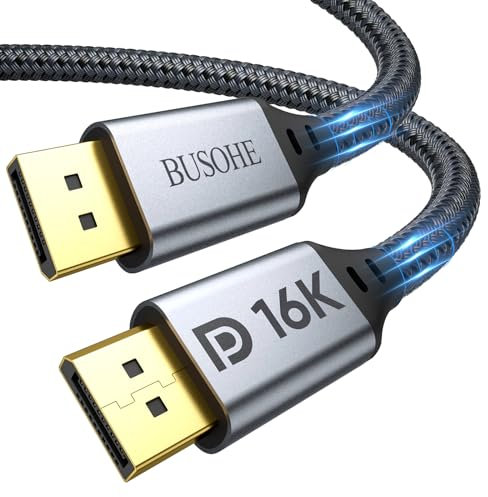 BUSOHE 16K DisplayPort 2.1/2.0 Kabel 5M, DP 2.0 (16K@60Hz, 8K@120Hz, 4K@240Hz) Unterstützt 80Gbps, HDR, DSC 1.2a, FreeSync&G-Sync, Kompatibel Mit Laptop TV Gaming Monitor
