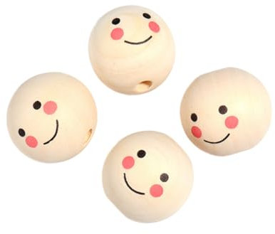 Morkite Lächeln Gesicht Holzperle, 200Pcs Holzperlen Mit Gesicht Holzkugeln Mit Gesicht Für Sorgenwurm Holzkugeln Mit Gesicht Holzperlen Natur 20mm Mit Gesicht Für Schmuck Machen Zubehör