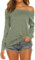 Lalala T-Shirt Damen Oversize Baumwolle Langarm Oberteile Einfarbig Lockere Tunika Shirts Erbsengrün L