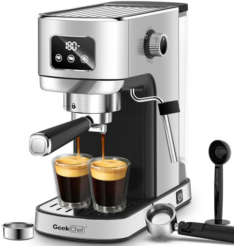 Geek Chef Máquina de espresso, cafetera de 20 bares, calentamiento rápido automático, cafetera con leche y capuchino