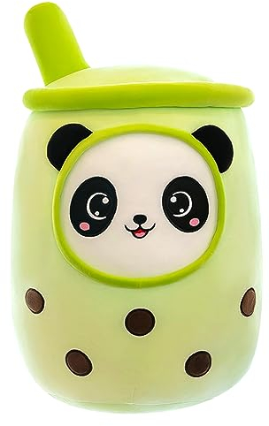 ZaMoux Bubble Tea Kuscheltier Plüschtier - Milchtee Softpuppe Plüsch, Kawaii Bubble Tea Cup Plushie Stofftier Boba Teetasse PlüSch Spielzeug Deko (Grüner Panda, 24cm)