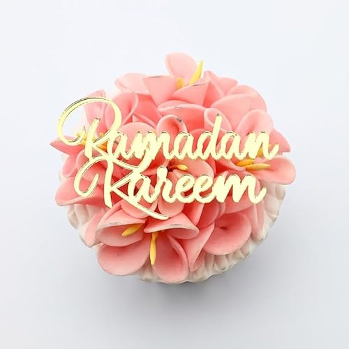 Ramadan Kareem Cupcake Toppers Engraved Charms - Iftar Party Cupcake Toppers - EID Mubarak Cupcake Toppers - Acrylic Mirror Cake Topper - Pack of 6