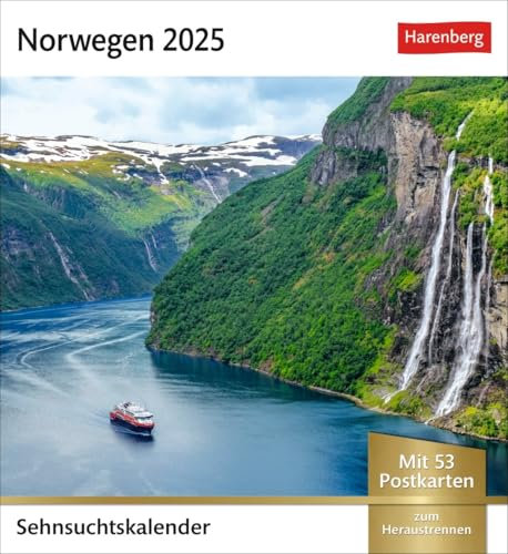 Sehnsuchtskalender Norwegen - Kalender 2025 - Harenberg-Verlag - Postkartenkalender mit 53 heraustrennbaren Postkarten - 16 cm x 17,5 cm