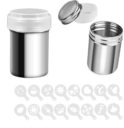 Shaker per Cioccolato, Shaker per Polvere in Acciaio Inossidabile da 2 Pezzi, Set di 16 Modelli di caffè, Cacao, Utilizzato in Cucina, sciroppo, Cottura al Forno, Panna