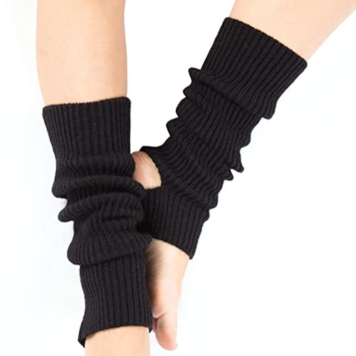VANTOBEST Womens Winter Soft Footless Knitted Stirrup Leg Warmers Knitted Yoga Socks Winter Warm Knit Crochet Boot Cuffs Topper for Ballet Yoga Dance (Black)