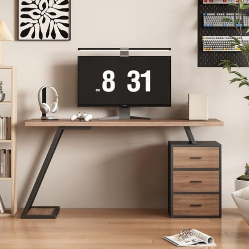 Escritorio con cómoda de 140 x 59,5 x 75 cm, mesa de ordenador/mesa de oficina/mesa de trabajo/mesa de juego/mesa para oficina, estudio y dormitorio, con mucho espacio de almacenamiento; marrón oscuro