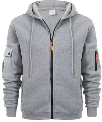 JUZILO Kapuzenpullis für Männer lässig voll Reißverschluss Lange Ärmel mit Kapuze Sweatshirt mit Taschen Sport Hoodie Mantel