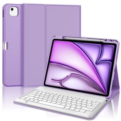 JADEMALL Tastiera iPad Air 13 Pollici (M3/M2) 2025/2024, Custodia con Italiano QWERTY Tastiera Bluetooth Rimovibile Custodia con Supporto Pencil per iPad Air 13 2025 (M2/M3), Viola chiaro