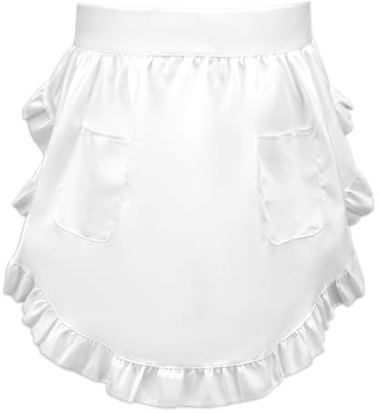 Ptwola Damen-TaillenschüRze WeißE HalbschüRze Mit Verstellbar Kurze KochschüRze Vintage-RüSchen FranzöSisches DienstmäDchen KüChenkostüM SchüRze FüR MäDchen Restaurant Kellnerin Bistro Café