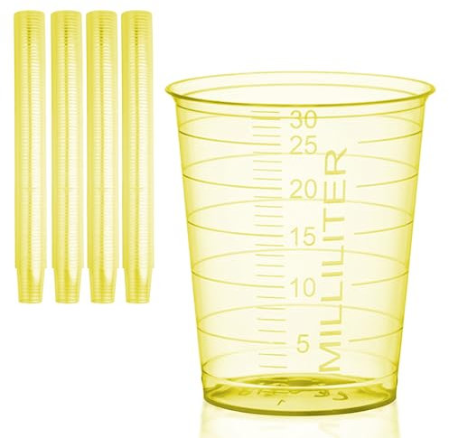 HaseMed Medizinbecher 30ml, graduiert, Kunststoffbecher für Medizin, Labor, Proben und Haushalt, hygienisch & vielseitig, 80 Stück im Set (Gelb)
