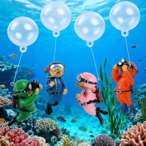 Norhogo 4 Stück Aquarium Dekoration Taucher Figur, Aquarium Taucher mit Schwimmvorrichtung, Klein Taucher Aquarium Deko, Interessantes Aquarium Zubehör Fish Tank Ornaments Aquarien Landschaft