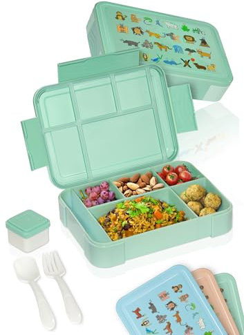 Deine Schulhelden Bento Box - Brotdose für Kinder - Bruchfeste, Auslaufsichere Lunchbox mit Besteck und Becher - BPA frei, Spülmaschinenfest und Mikrowellengeeignet - Kapazität 1330 ml (grün)