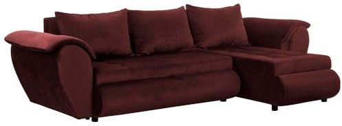 FORNIRO 24 Santana Ecksofa mit Schlaffunktion und Bettkasten - Sofa mit 3 Sitzen und Robustem Überzug - Schlafcouch L-Form Universal - Modern Couch - 265x143x83 cm (Stoff Basic, Rotwein)