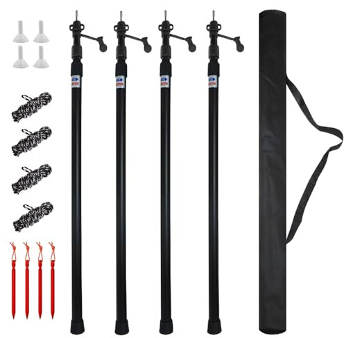 Umisu 4PCS Mât de Tente Télescopique Support de Bâche en Aluminium 2,3M Poteaux de Bâche Réglable Poteau pour Voile Ombrage Camping Vacances Accessoires pour Auvent Toile Jardin (Noir)