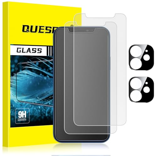 QUESPLE [2+2 Pack] Matte Screen Protector for iPhone 12 with Camera Lens Protector, Anti-Fingerprint, Anti-Glare Matte Tempered Glass Film, Anti-Reflection/Bubble Free