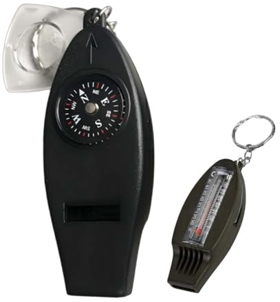 GHPKOTW 1 Stück Survival Whistle, 4 In 1 Multifunktionspfeife Mit Kompass, Thermometer Und Lupe, Super Laute Sicherheitspfeife Für Outdoor, Wandern, Camping Und Notfall