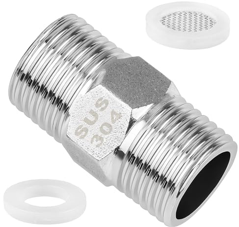 1/2 Duschschlauch Verlängerung, Duschschlauch Adapter, Edelstahl Doppelnippel 1/2 Zoll mit 1 Dichtung und 1 Filterdichtung, Gewindefitting Adapter für Brauseschlauch