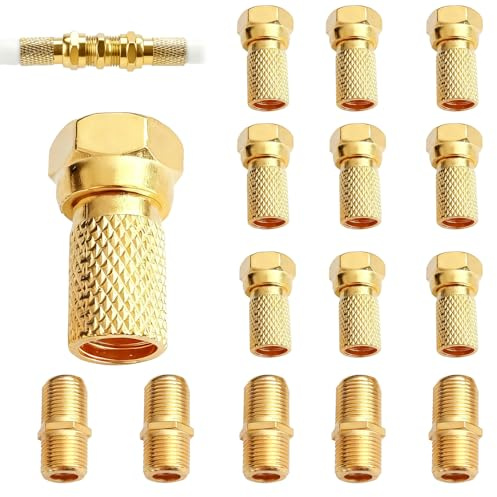 JoyEcho 15 Pièces F-Connecteur Set, 10x F Fiche 7mm et 5x Coupleur F, Connecteur Câble Coaxial SAT avec Joint Étanche, Compatible Antenne Satellite Sky Freesat Virgin NTL